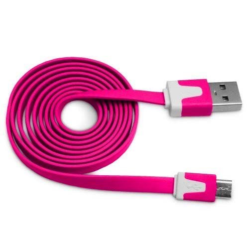 Flat Tangle Free Micro USB Sync and Charge Data Cable (10ft) – Hot Pink