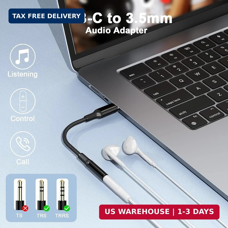 2Pack USB C to 3.5mm Audio Cable, Male to Female Adapter with Nylon Cable for Sa gallery