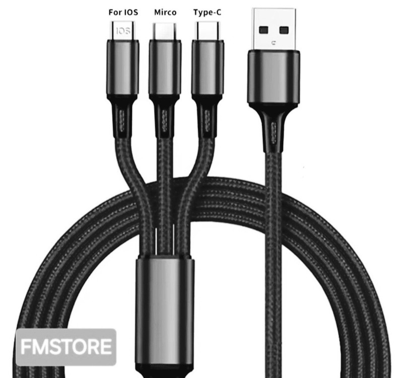 3 IN 1 REINFORCED BRAIDED WIRE CHARGING CABLE 120CM FOR MOBILE TABLET #L0 gallery