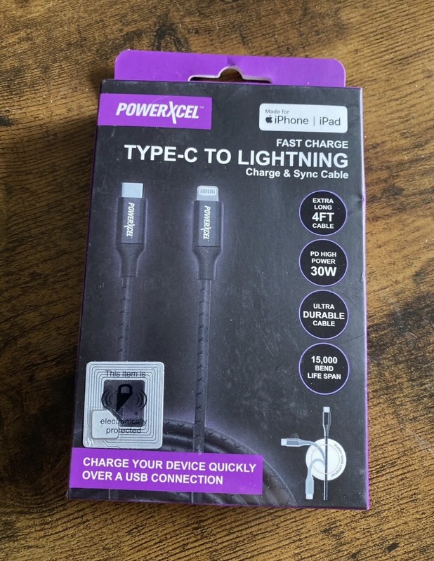 PowerXcel FastCharge USB Type-C To Type-C Charge & Sync Cable 4 ft Black 30W New