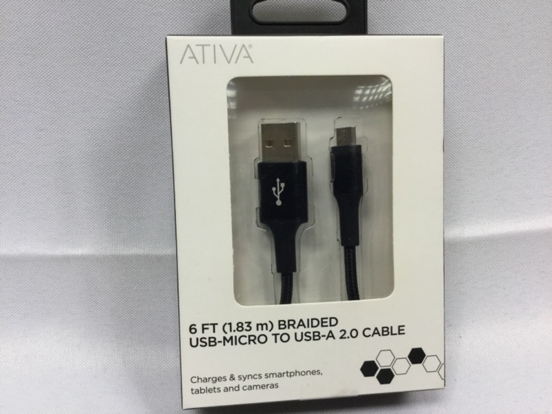 Ativa® Micro USB To USB 2.0 Type-A Cable, 6′, Black, 45379