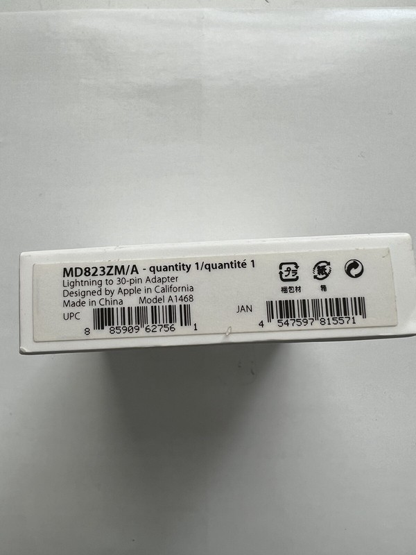 Genuine Apple Lightning to 30-pin Adapter MD823ZM/A OEM Apple Retail Packaging gallery