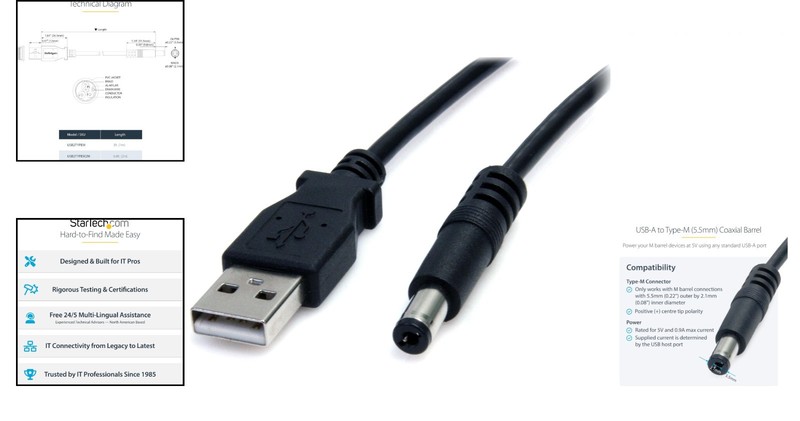 StarTech 3FT USB to Type M Barrel DC Power Cable - Durable 5V Charging Solution gallery