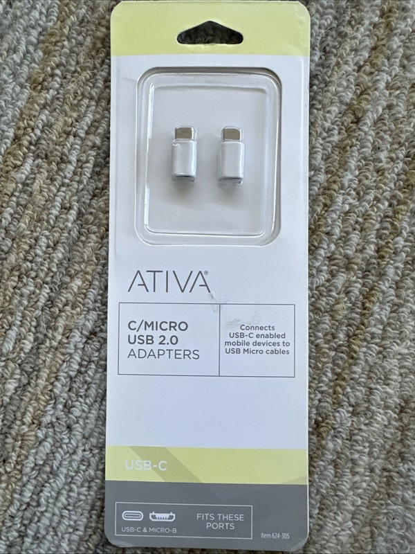 ATIVA USB-C to Micro USB Connector Adapter, 2 Pack, White, #624-305