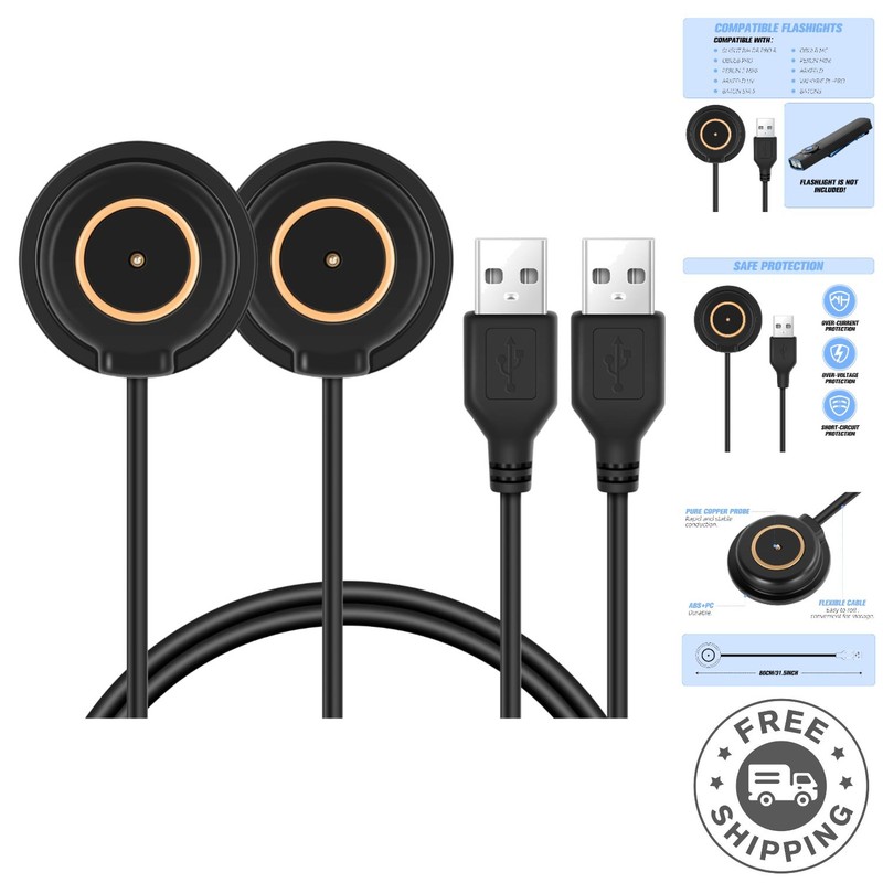 Fast Charging 2-Pack Magnetic Cable Set with Smart LED for Olight Flashlights