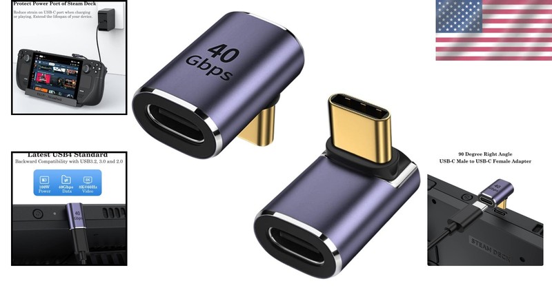 Compact USB-C Adapter Extender - 2 Pack, 90 Degree Design for Steam Deck & More gallery