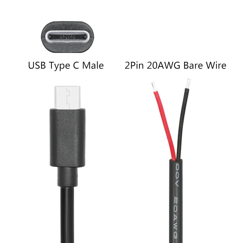 USB C to 2 Pin Bare Wire Open End Power Cable 11Inch, 5V/5A USB Type C Male Plug gallery