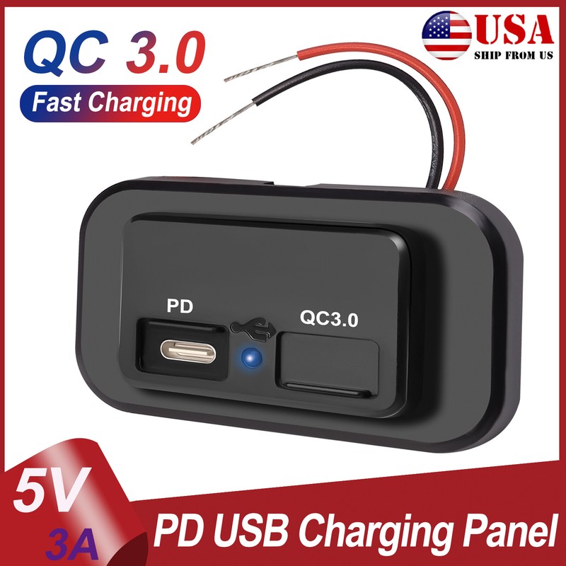 12-24V 3.1A Dual USB PD QC3.0 Car Boat RV Fast Charger Socket LED Power Outlet