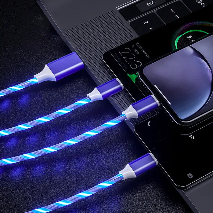 3in1 LED Light Up Fast Cellphone Charger Cable USB iPhone Android Type C Rainbow gallery