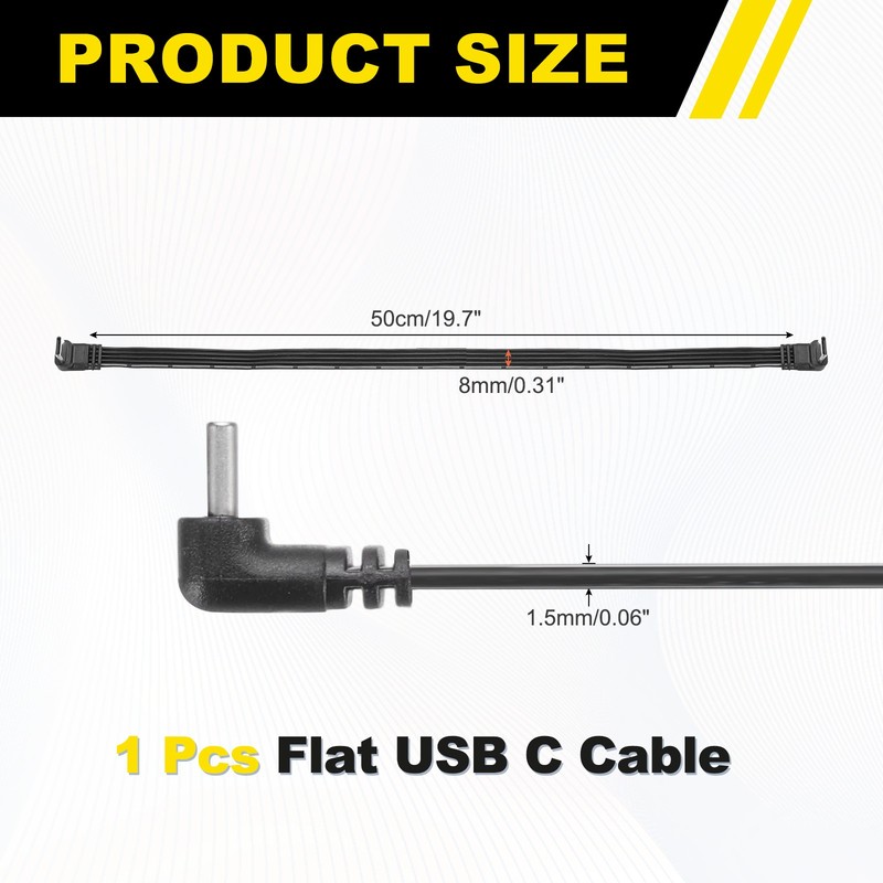 Flat USB-C Extension Cable 19.7 Inch 90 Degree Male to Male Adapter gallery