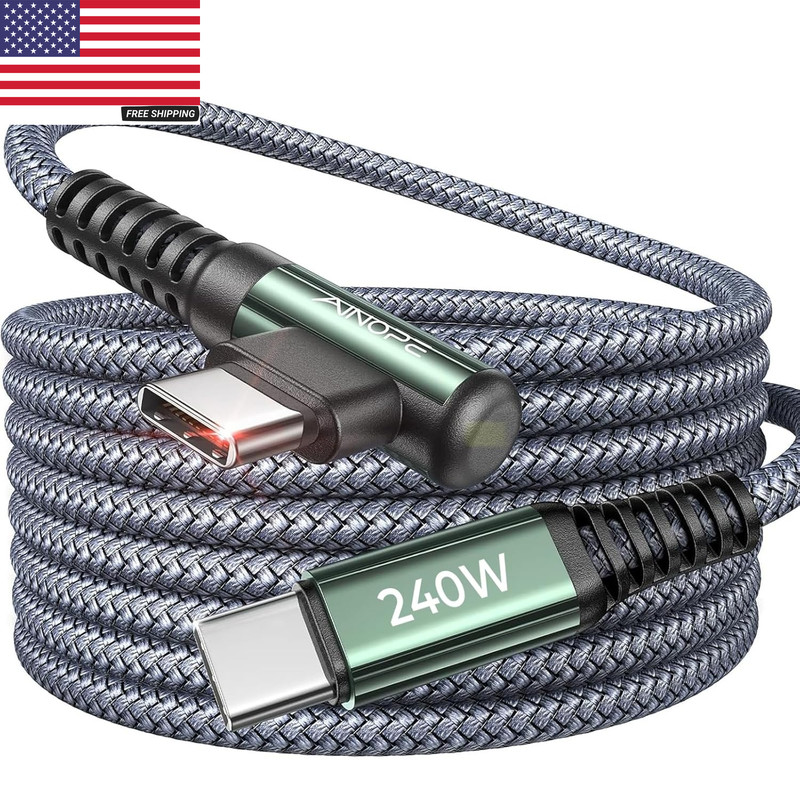 240W USB C to USB C Cable [10FT] Right Angle C to C Cable Fast Charging,Sideways