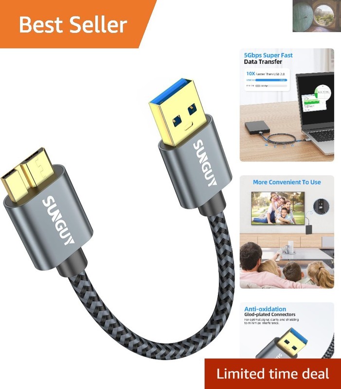 High-Speed 0.5FT Micro USB Cable with Braided Design - Universal Compatibility