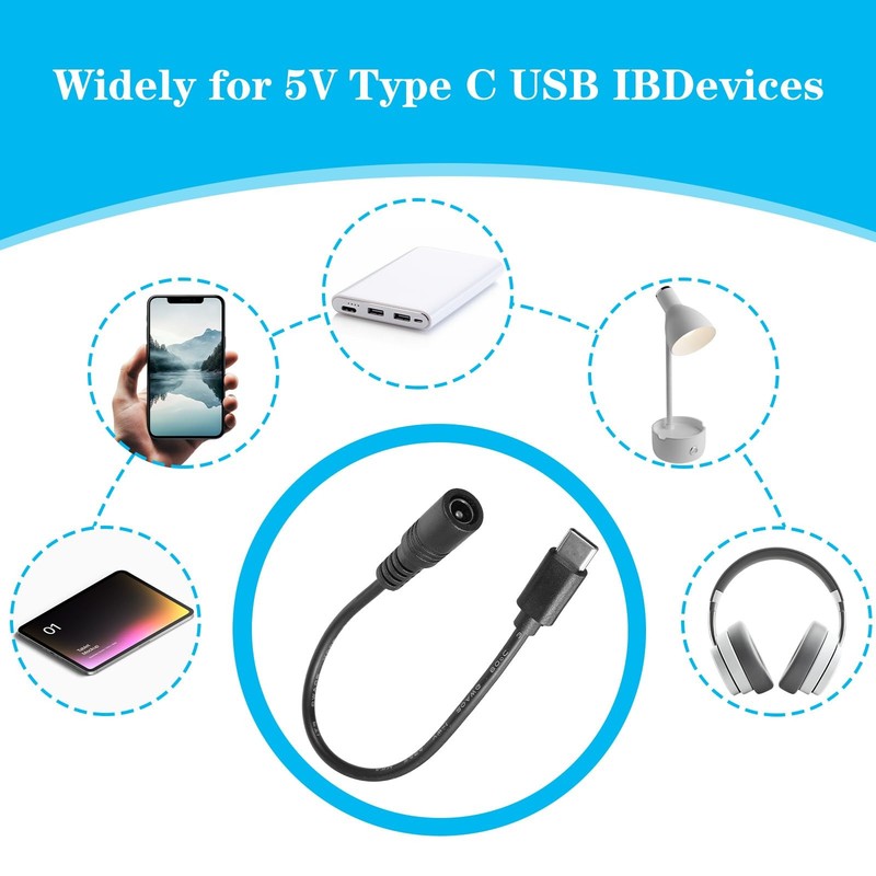 2Pcs 6 Inch DC Female to USB Power Cord USB to DC Adapter, DC5521 Female Plug... gallery