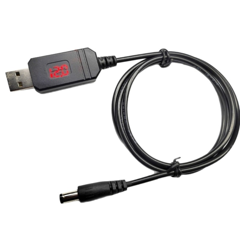 USB Voltages Converters Cable 5V to 9V 12V 5.5×2.1mm Digital Display Power Cord