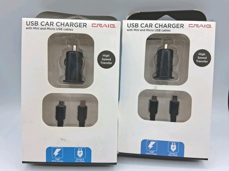 Craig: Lot Of Two USB Car Charger Mini & Micro Cables Black