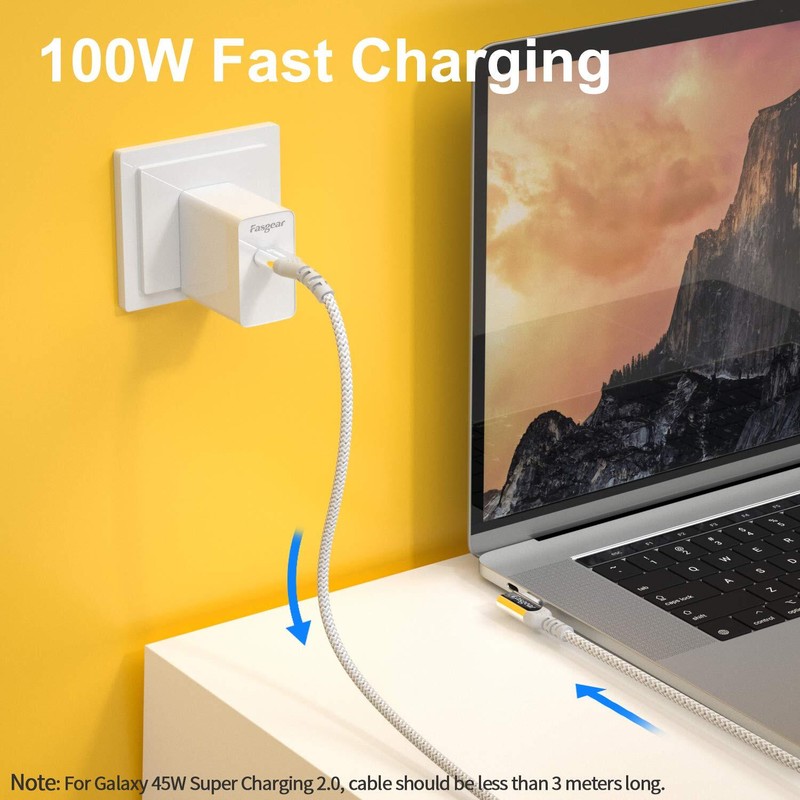 100W USB C to Type C 90 Degree Cable 3ft USB 3.1 Gen 2 10Gbps Data 5A Power D... gallery