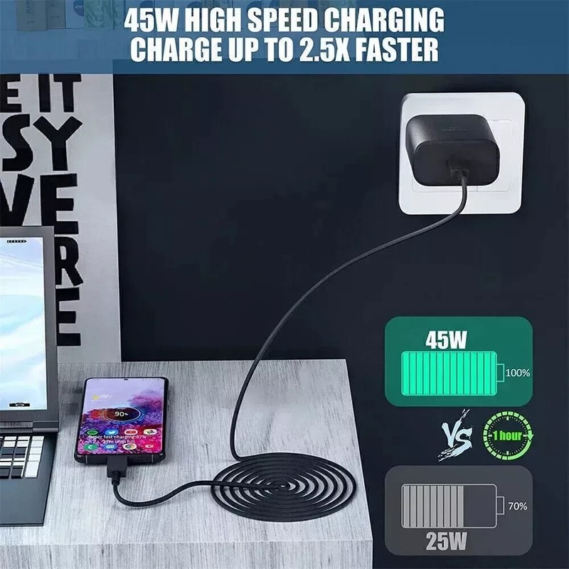 45W Type USB C Super Fast Wall Charger +3ft Cable For Samsung Galaxy S21 S22 S23 gallery