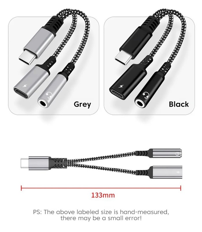 2 in 1 USB-C to 3.5mm Aux Headphone Jack Adapter 60W PD Charge Cable for Samsung gallery