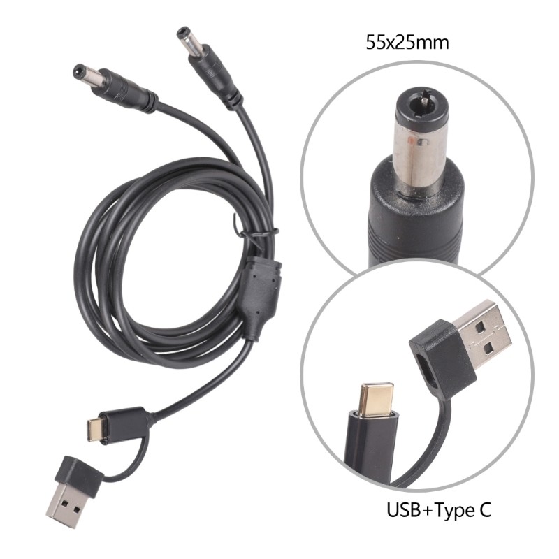 2-Way DC5525 Power Cable With USB Type C Input 5V 3A For Speaker Fan Cameras gallery