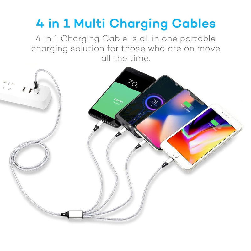 Multi Charging Cable, USB Cable 3A 4FT Nylon Braided Universal 4In1 Charger Adap gallery