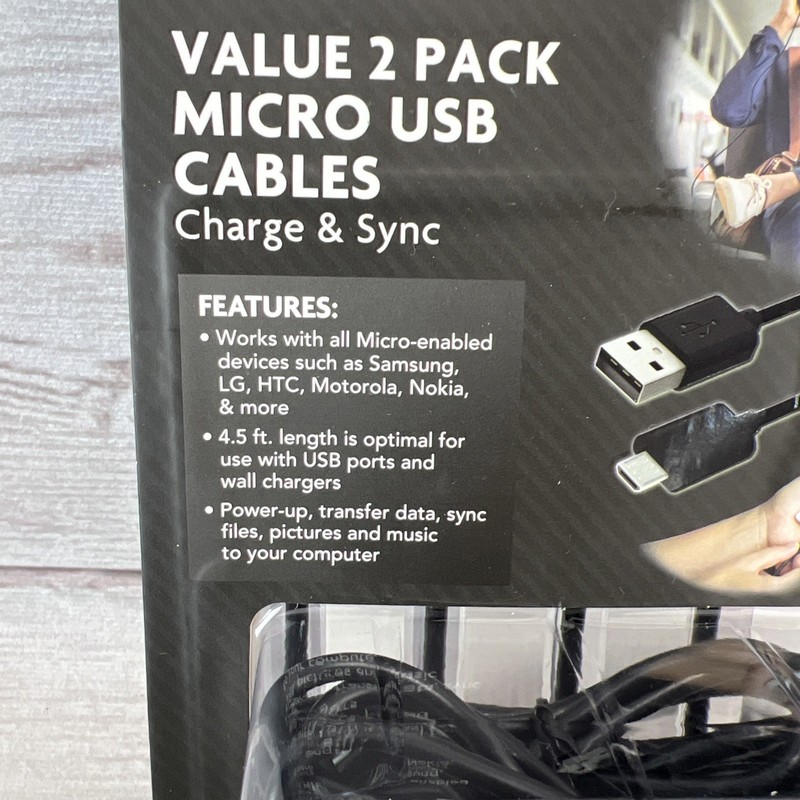 Travelocity 2 PACK Micro-USB Android Cable Charge & Sync 4.5 ft. Black New FRSHP gallery