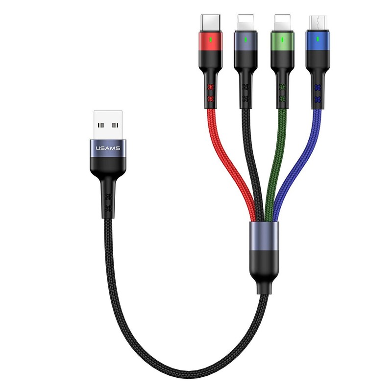 USAMS 2Pack Multi Charging Cable Nylon Braided Short 1FT 4 in 1 USB Charge Co…