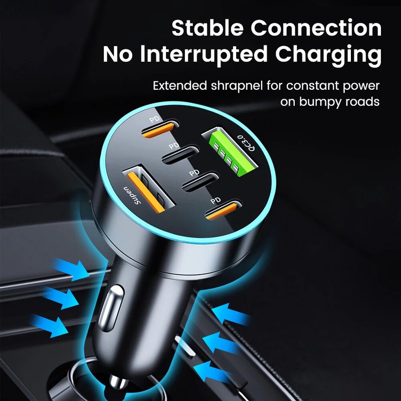 120W Fast Car Charger 6 Port Adapter & Cable For iPhone 17e 16e 15 Pro Max 14 13 gallery