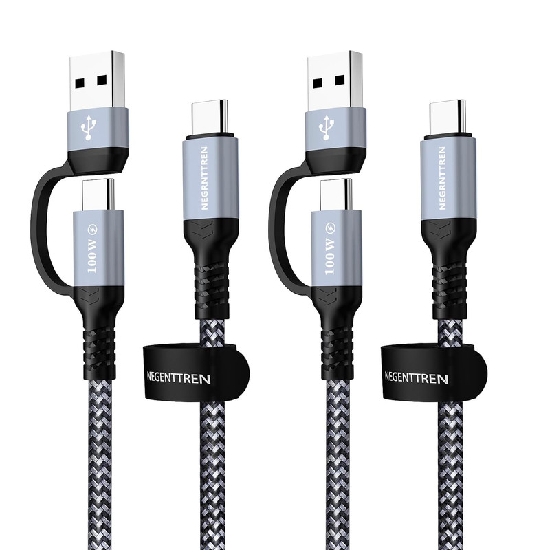 2 in 1 USB C to C Cable 100W (6FT, 2Pack), 5A Fast Charging Type a to C Charger
