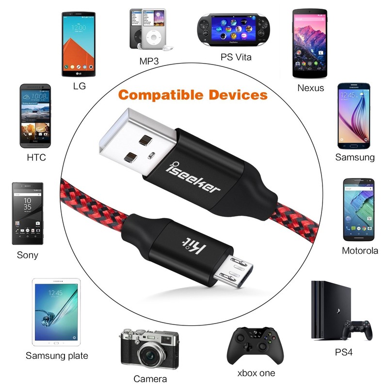 Micro USB Cable 15ft,Extra Long Braided Android Charging Cords, 2Pack Colorfu... gallery