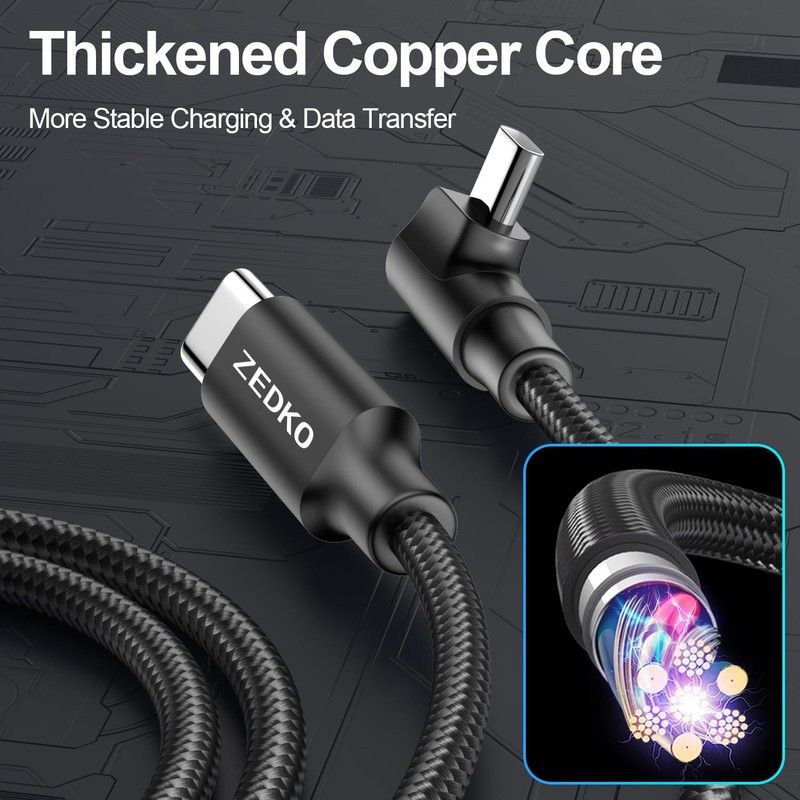USB to Fast Charging Cable Long USBC 90 Degree Cable 10FT -Braided Charger Co... gallery