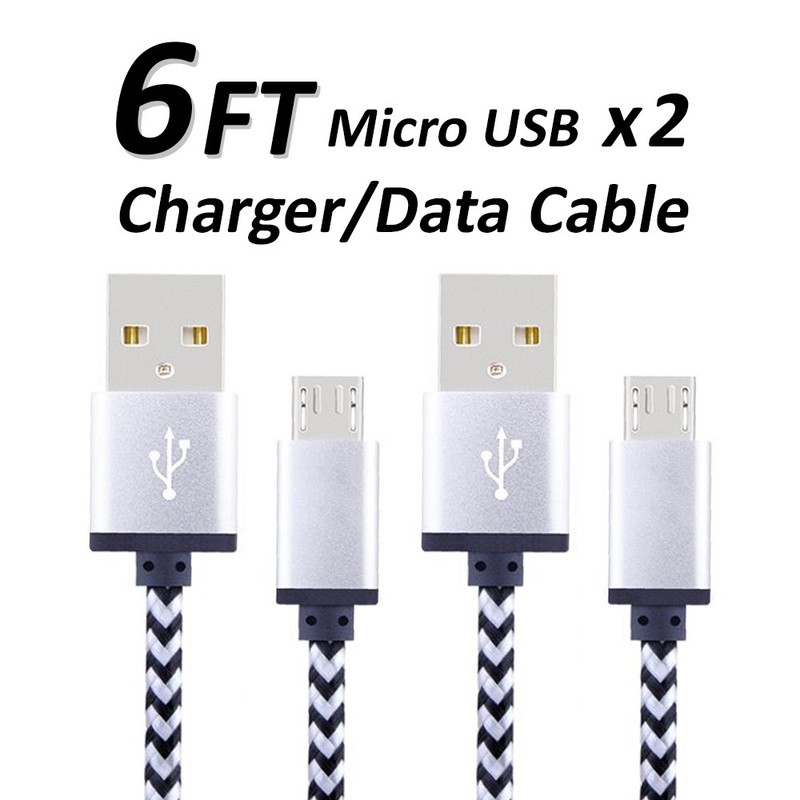 6FT Micro USB Charger Braided Fabric Cable Cord Sync For Android Cell Phone X2