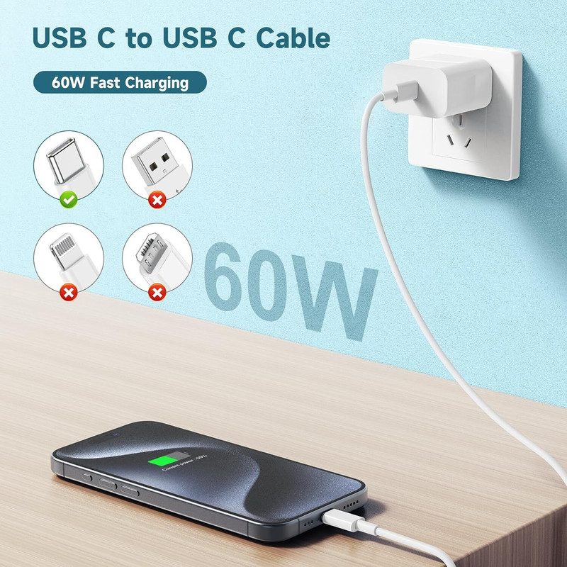 3 Pack 6FT USB-C to USB-C Cable Fast Charge Type C Charging Cord Rapid Charger gallery