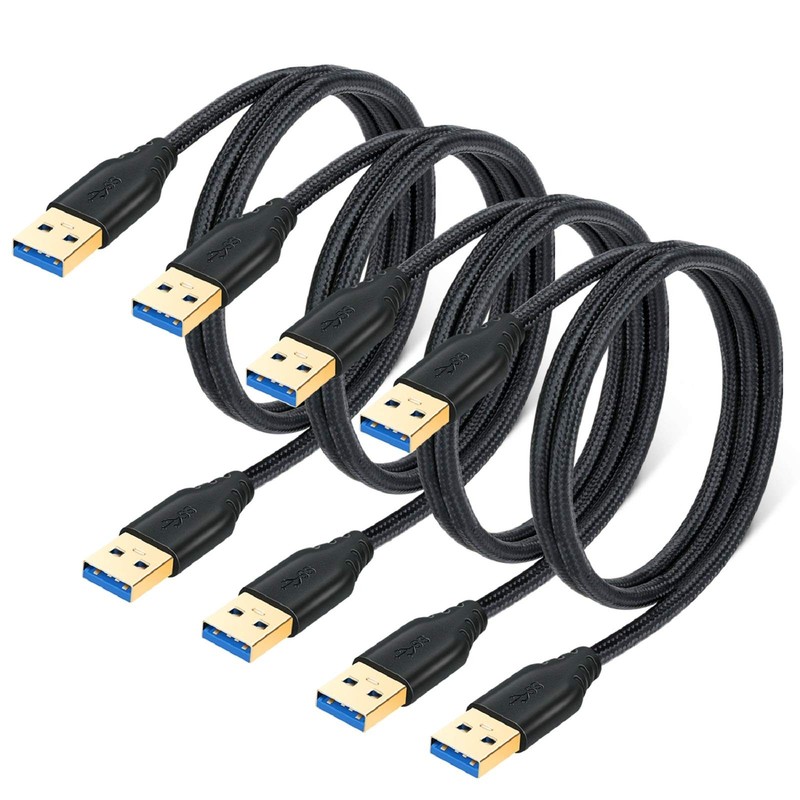 4 Pack Black 3ft 1m USB 3.0 Type A Male To Male Braided USB Cable Cord