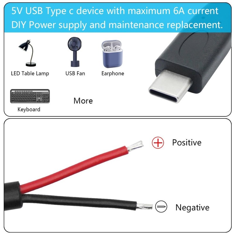 USB to 2 Pin Bare Wire Open End Power Cable 3FT, USB Plug 2 Pin Pigtail Cable... gallery