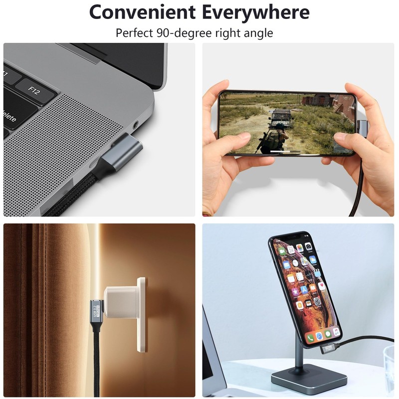 90 Degree Elbow USB C to USB C Cable, 10Gbps USB3.2 Gen2 Type C 100W Nylon Br... gallery