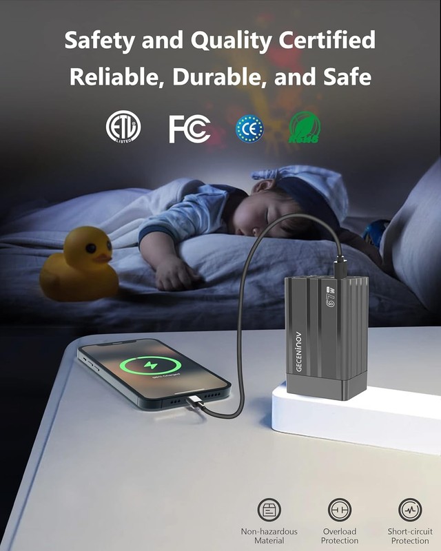 67W USB C Charger 3-Port GaN Fast Charging Adapter - Compact with 5FT Cable gallery