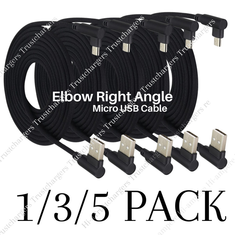 Micro USB Cable 90 Degree Right Angle Charging 3/6/10Ft For Samsung Android Lot