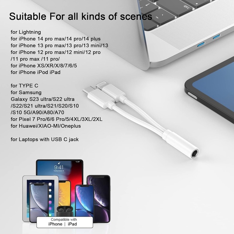 [Apple MFi Certified] Multi Lightning to 3.5 mm Headphone Jack White-2Pack gallery