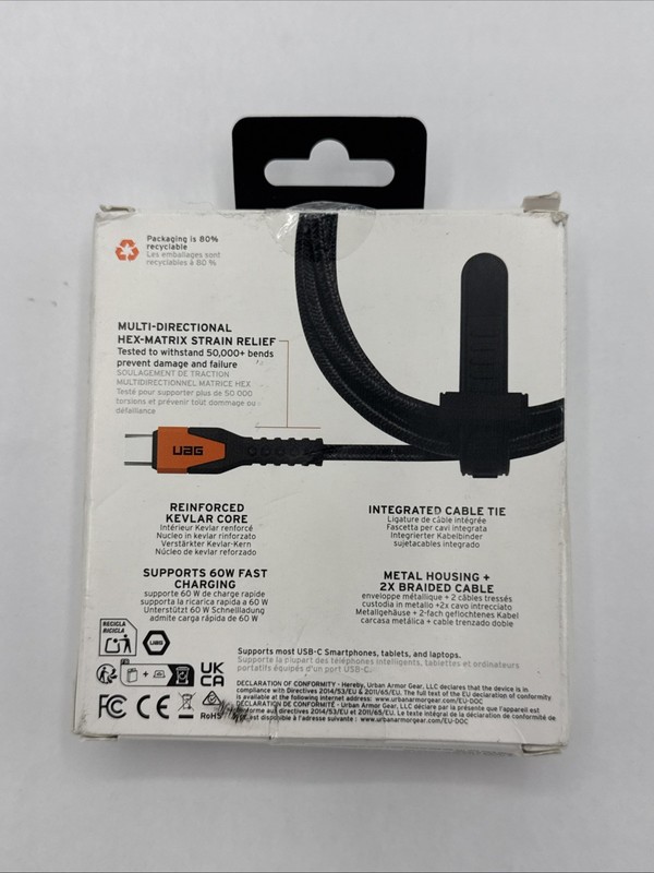 UAG Rugged Core 5ft POWER CABLE USB-C to USB-C (Black & Orange) - NEW gallery
