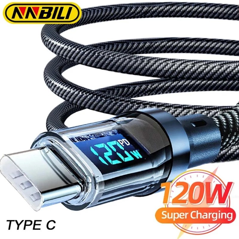 120w Super Fast USB Type-C Charging Braid Phone Charger Lead with Display LOT