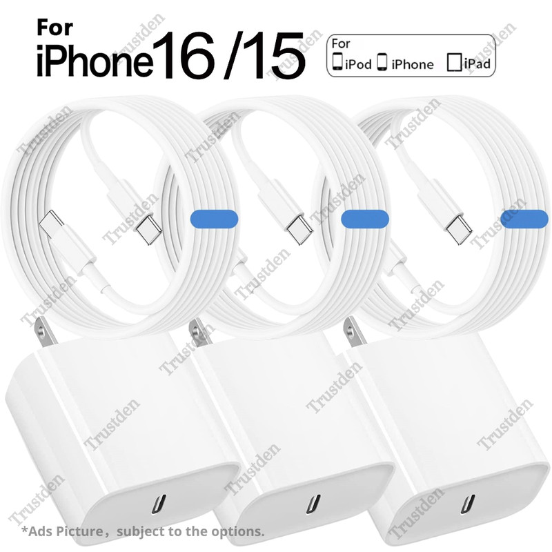 20W PD USB C Fast Charger Cube Type C Cable Lot For iPhone 16 15 Pro Max Plus