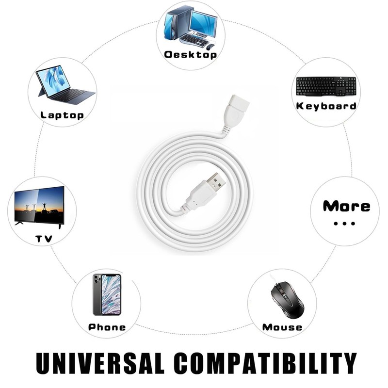 5 PCS 3ft White USB Extension Cable USB A 2.0 Male To Female Extender Cord gallery