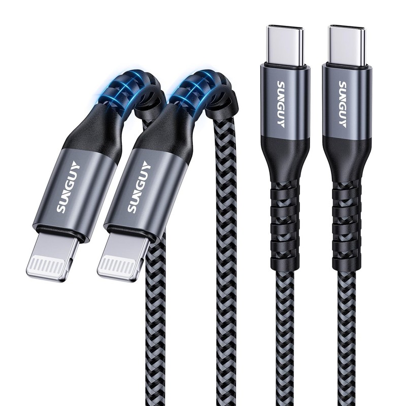SUNGUY USB-C to Lightning Cable 2FT, 2-Pack [MFi Certified] iPhone Grey