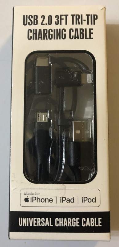 USB 2.0 3FT TRI-TIP UNIVERSAL CHARGING CABLE