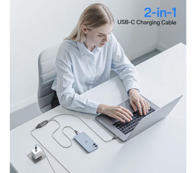 TIPSEAN Gray USB C~USB C 2-in-1 cable of 140 W maximum, fast charging cable gallery