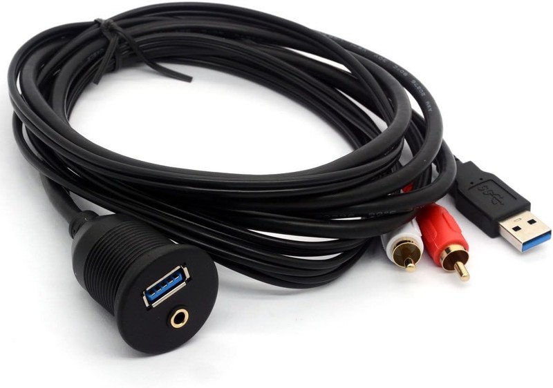 USB 3.0 2RCA AUX Extension Cable 6ft Dash Mount Car Boat Motorcycle gallery