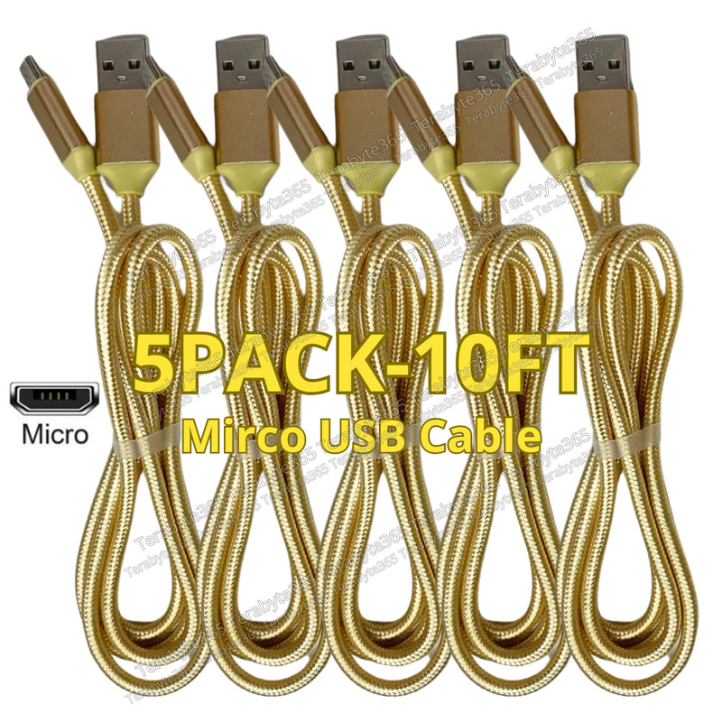 5x Micro USB Fast Charger Data Sync Cable Braided Cord For Samsung Android 10FT