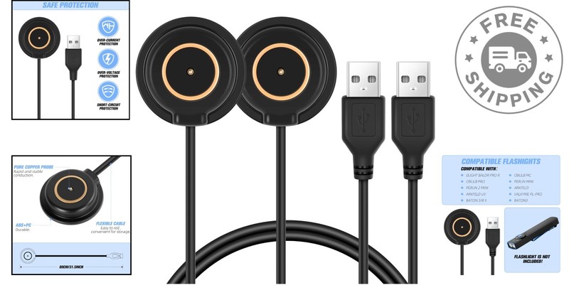 Fast Charging 2-Pack Magnetic Cable Set with Smart LED for Olight Flashlights gallery
