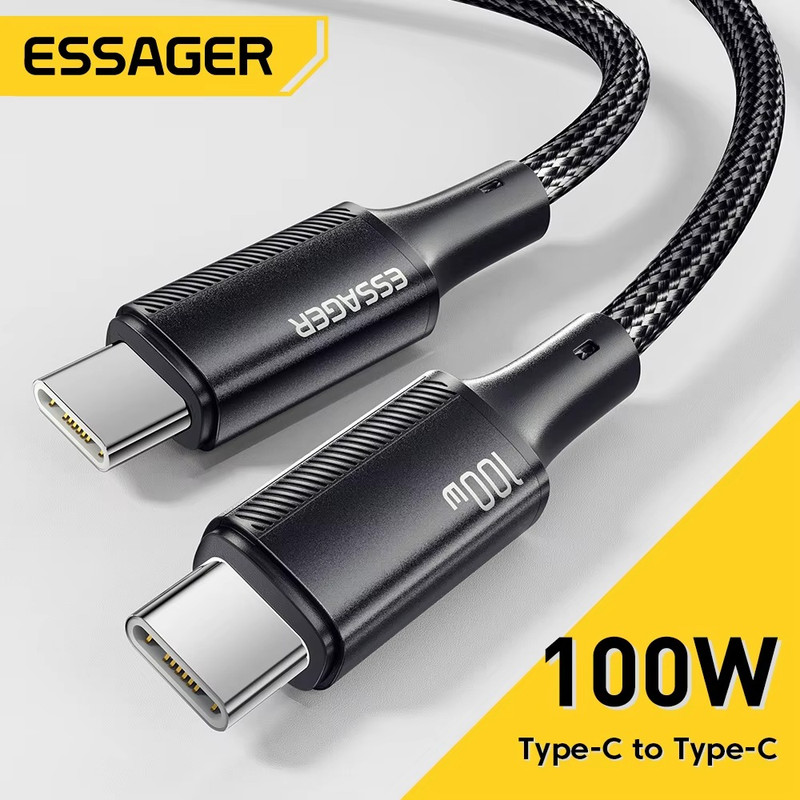 100W Dual Type C Cable 5A PD Fast Charging Braided Lead For iPhone Samsung – 3ft