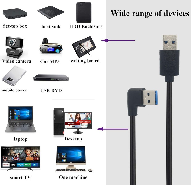 1 PC 90 Degree Right Angled USB 3.0 TypeA Male To Male Straight Cable 1FT gallery